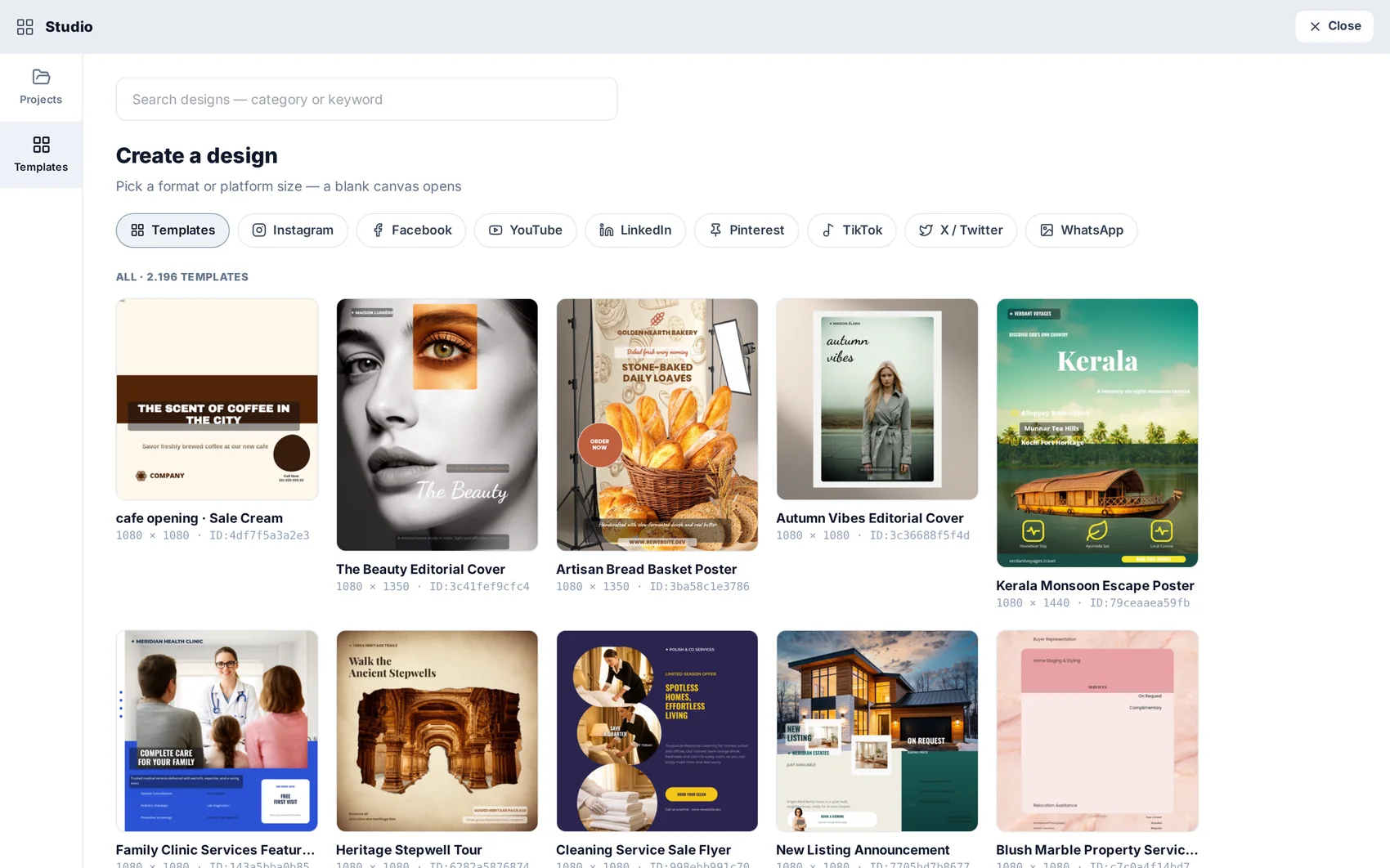 The template gallery, filtered by purpose and adapted to your brand.